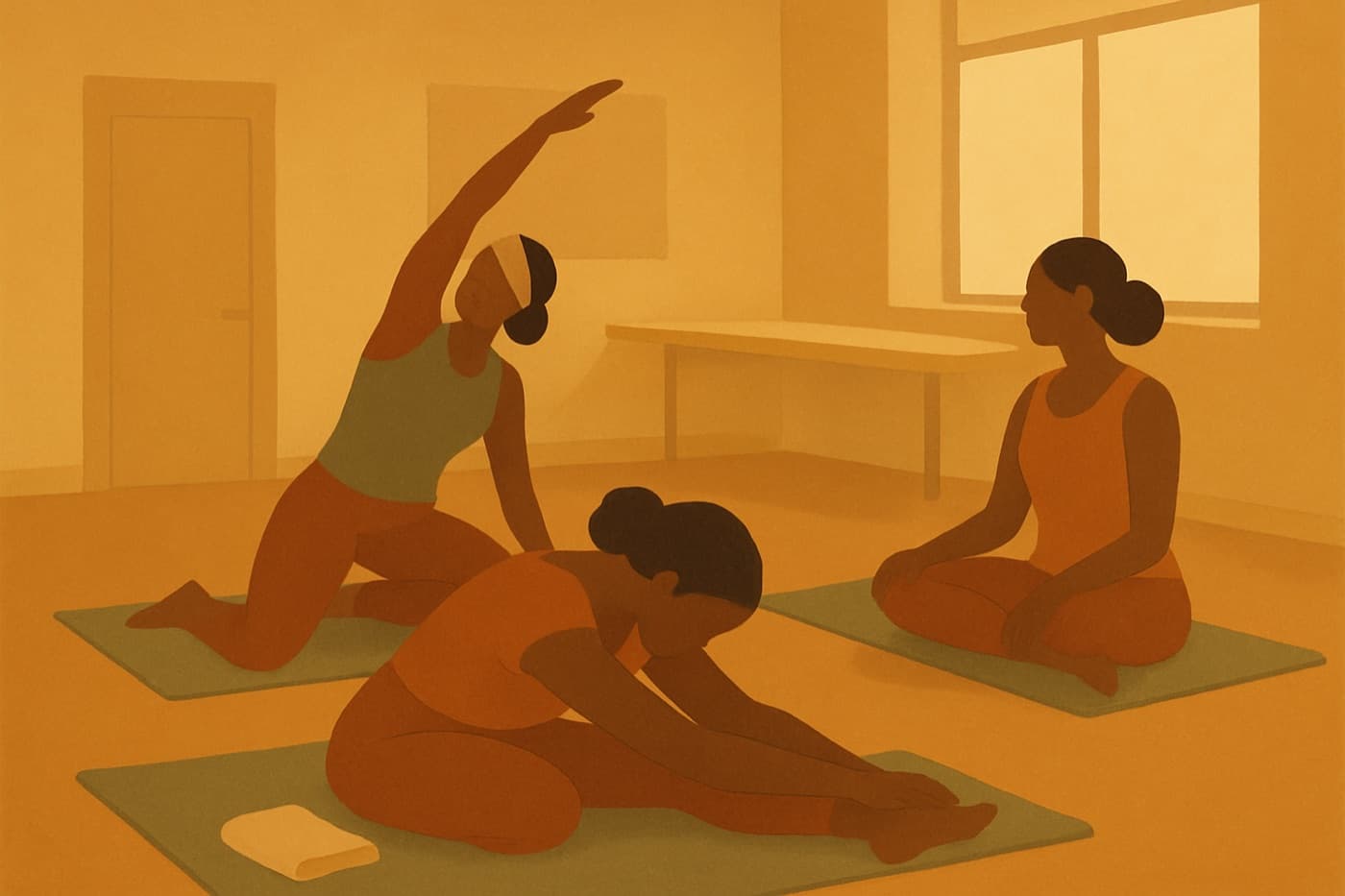 A small group at a gentle Pilates and mobility class